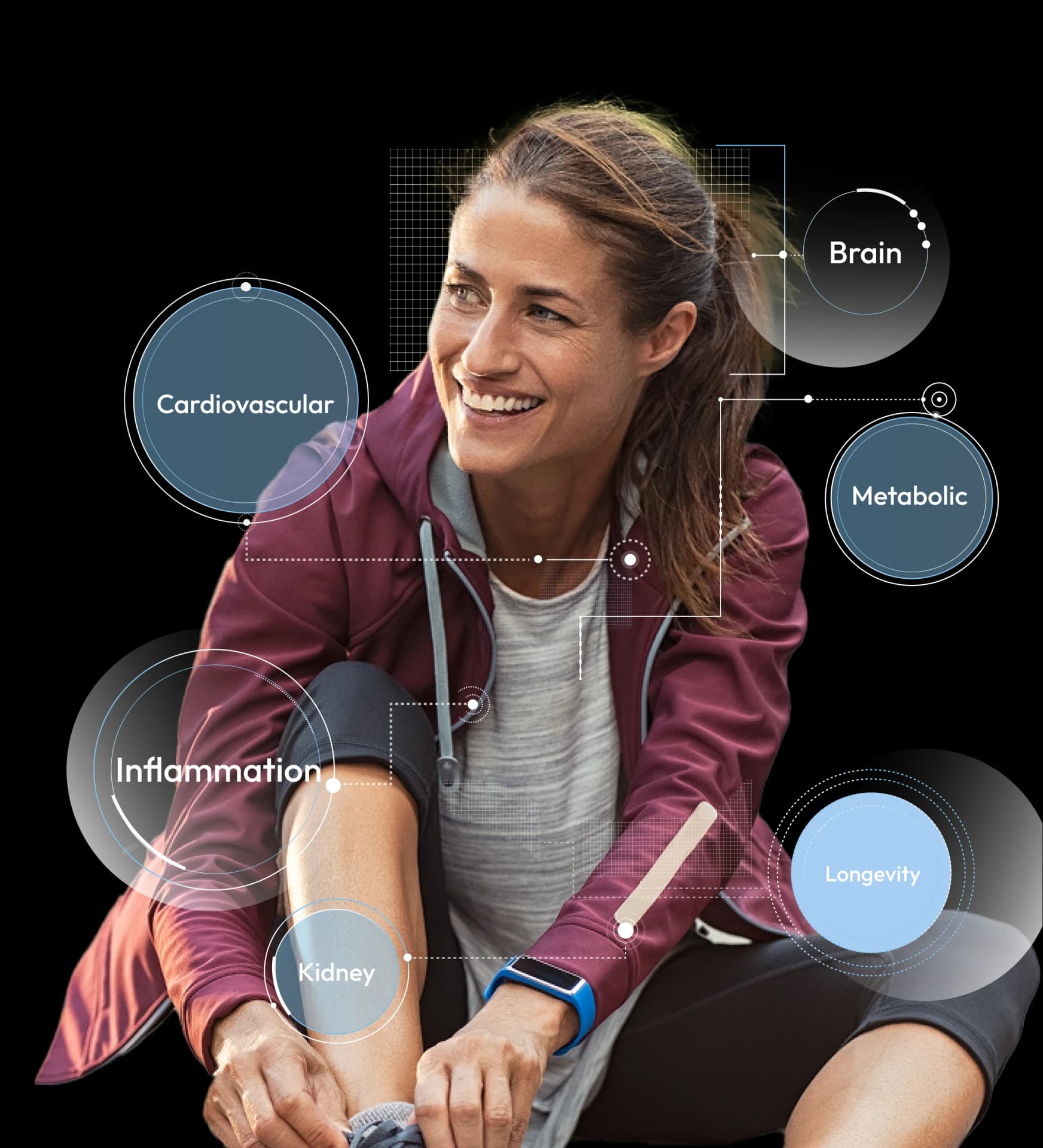 Woman exercising with health insight overlays